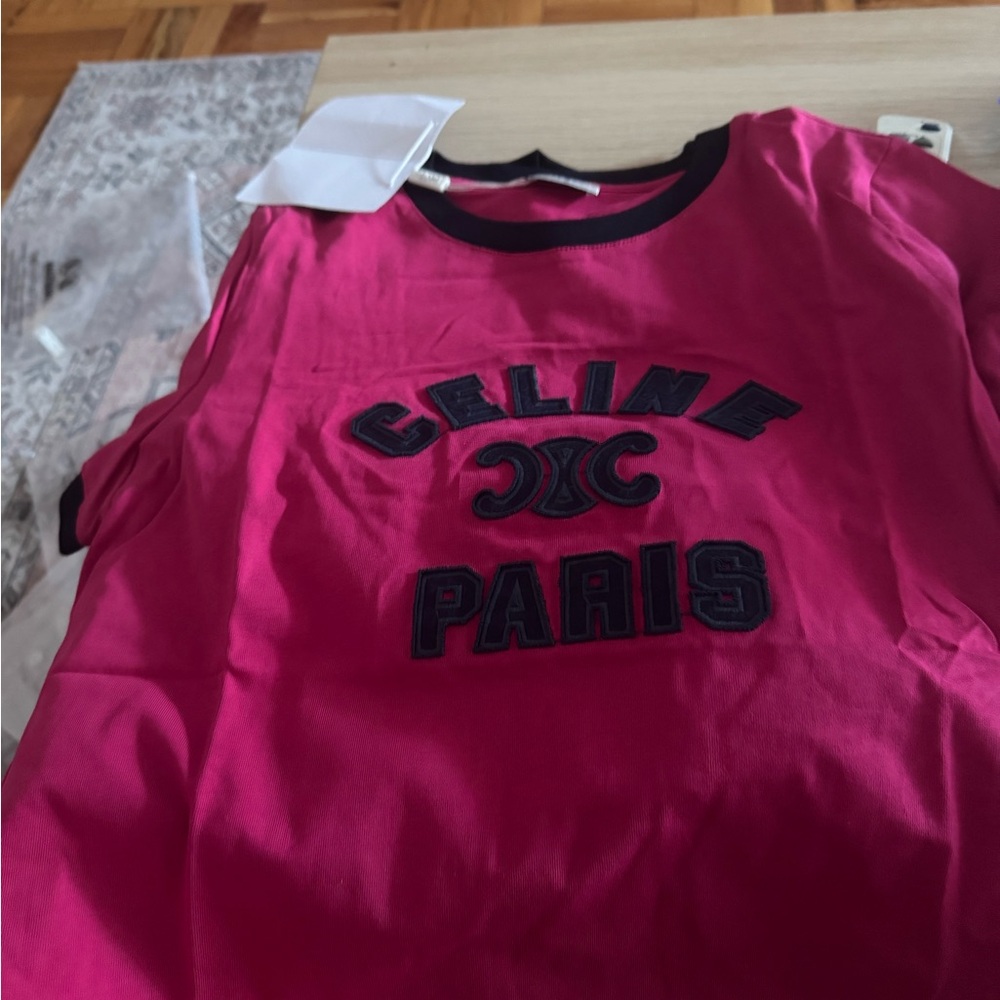 Celine Kids Fuchsia Tee with Black Accents